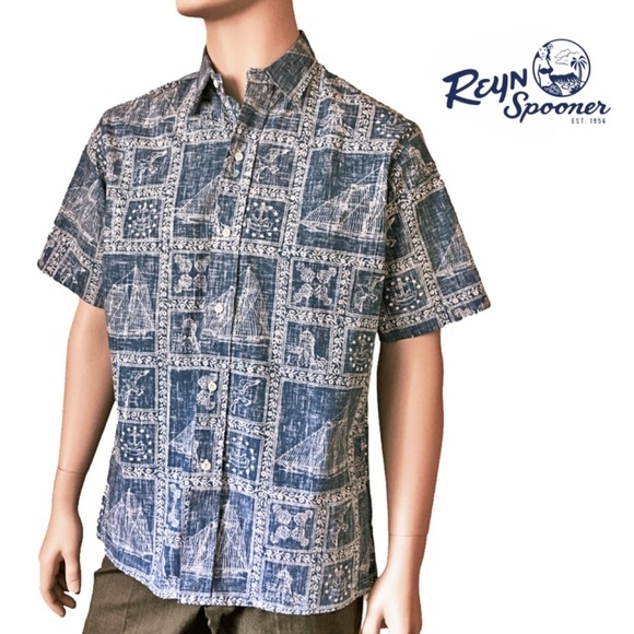REYN Spooner Authentic Vintage Hawaiian Shirt Top Tiki Nautical Theme NWOT - Picture 1 of 10